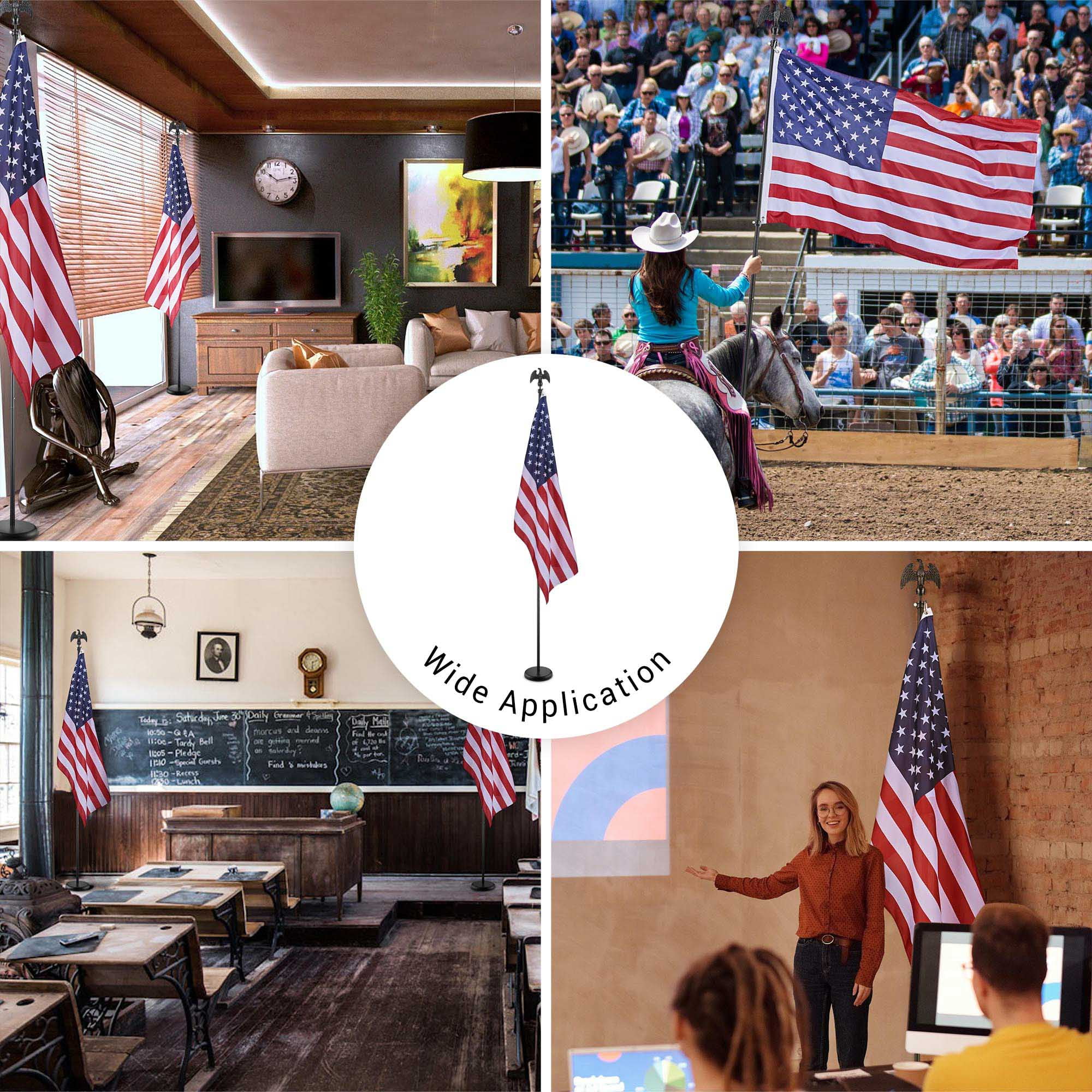 8 Ft Sectional Indoor Flag Pole Kit Eagle Topper Aluminum 3x5 Ft US Flag & Base