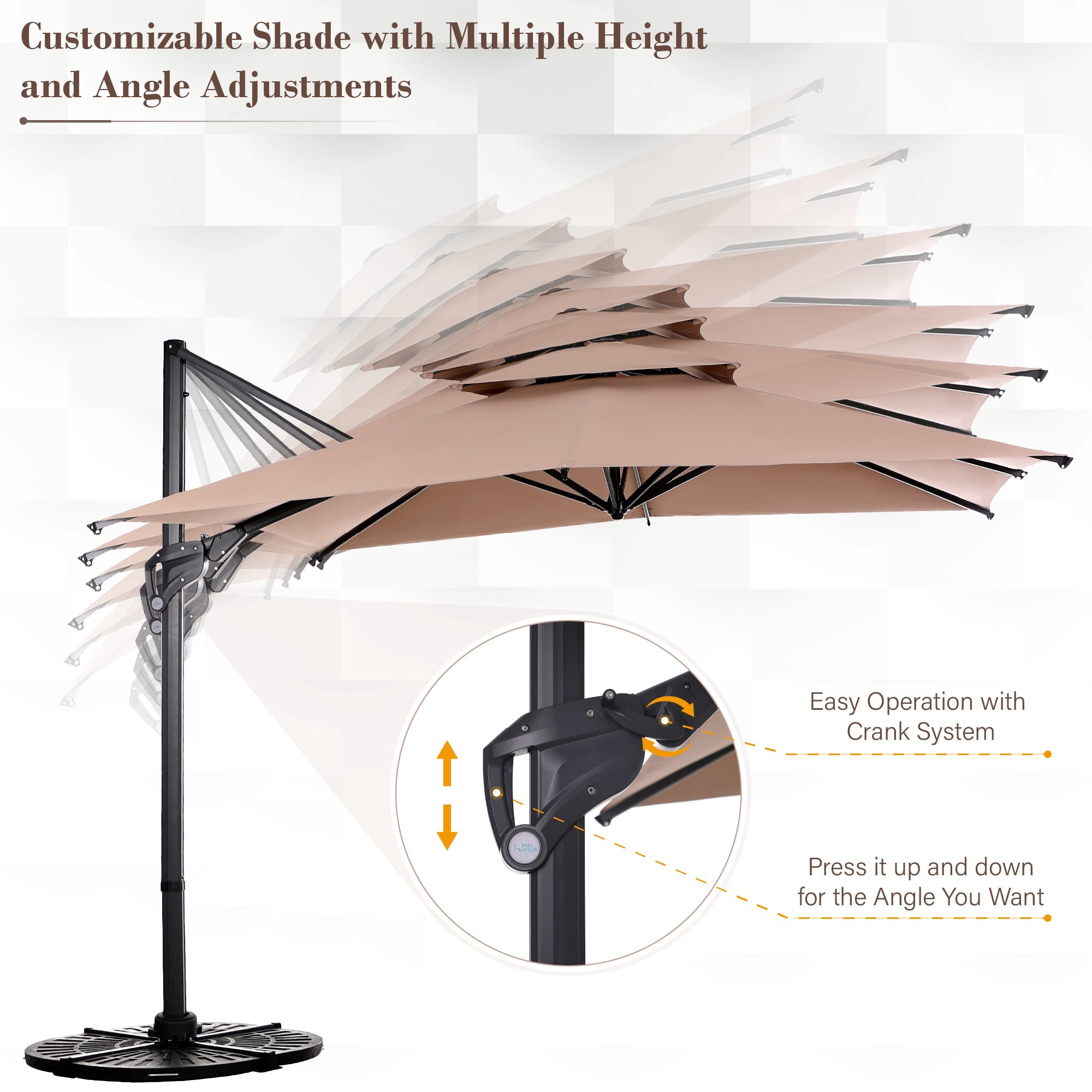 Alpha Joy 10ft Outdoor Patio Square Cantilever Umbrella with Aluminum Pole & Ribs, Beige