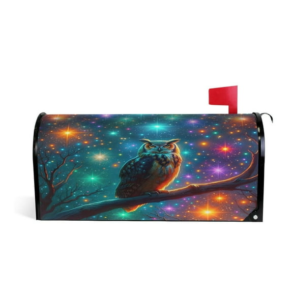 Mailbox Covers Magnetic Large Size Post Box Cover Wrap Outside Waterproof Home Yard Garden Decor Owl on Branch with Colorful Star 25.5x21