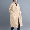 thumbnail image 2 of Lovskoo 2024 Womens Winter Coats Quilted Jacket Long Sleeve Large Loose Stand Collar Solid Medium Long Pocket Lightweight Cotton Padded Coat Beige, 2 of 8