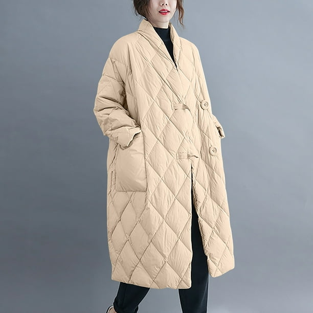 Abrigo informal de manga larga con capucha y bolsillos para mujer, de algodón, holgado, con cuello alto, liso, mediano y largo