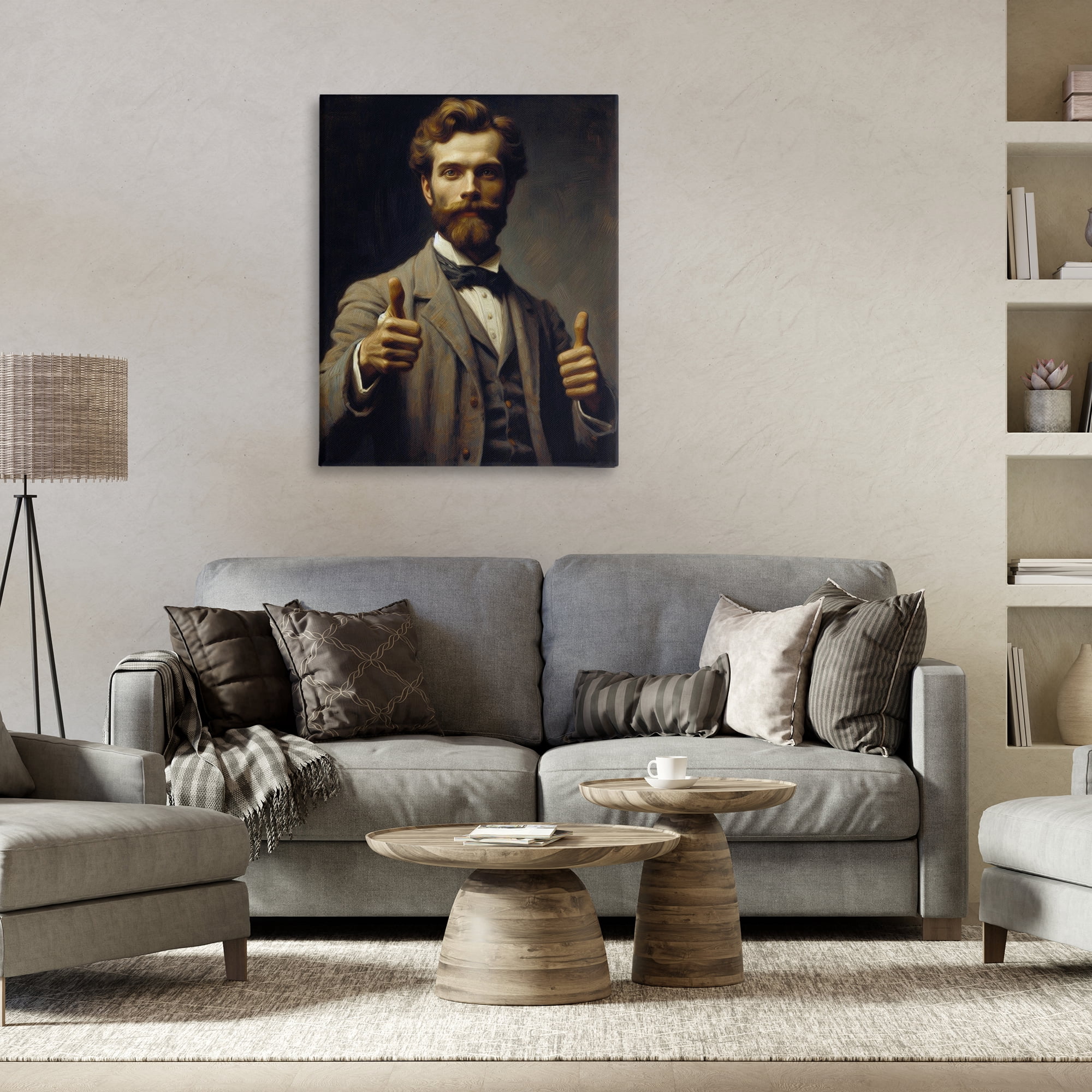 Funny Thumbs Up Gentleman Canvas Wall Art, design by Lettered and Lined