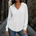 thumbnail image 2 of Hoodies for Women V Neck Waffle Knitted Long Sleeve Drawstring Pullover Sweatshirt Casual Fall Winter Top, 2 of 8
