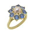 thumbnail image 1 of LBG British Made 18k Yellow Gold Ring with Cultured Pearl & Sapphire Womens Statement Ring - 33 size options - Size 7.25, 1 of 6
