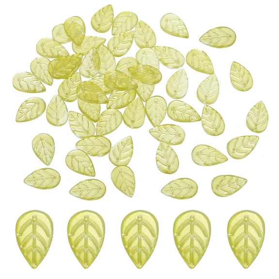 Uxcell 18x11mm Leaf Glass Beads, 50Pcs Leaf Shape Glass Spacer Beads Pendants for DIY Craft Jewelry Making, Light Green
