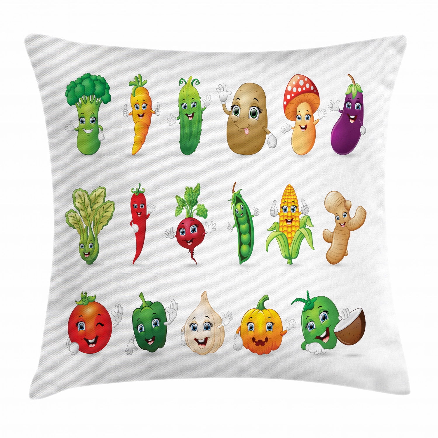 Vegetable Throw Pillow Cushion Cover, Funny Various Cartoon Characters