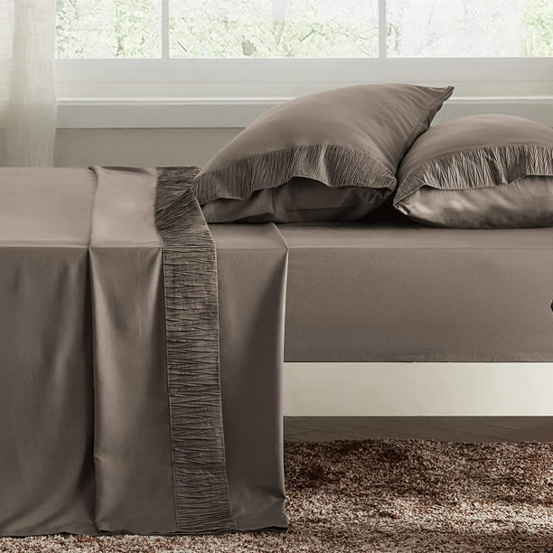 Bedsure 4 Pieces Hotel Luxury Stucco Sheets King，Easy Care Polyester