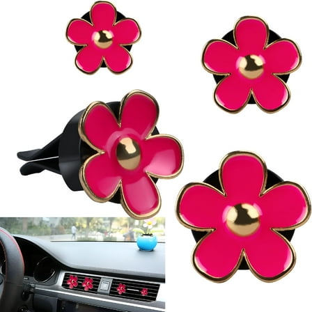 LAMIRO 4 Pcs Daisy Flower Air Vent Clip Car Outlet Clip Car Air Freshener Clips Car Interior Decoration Charm for Women & Girls (Hot Pink)