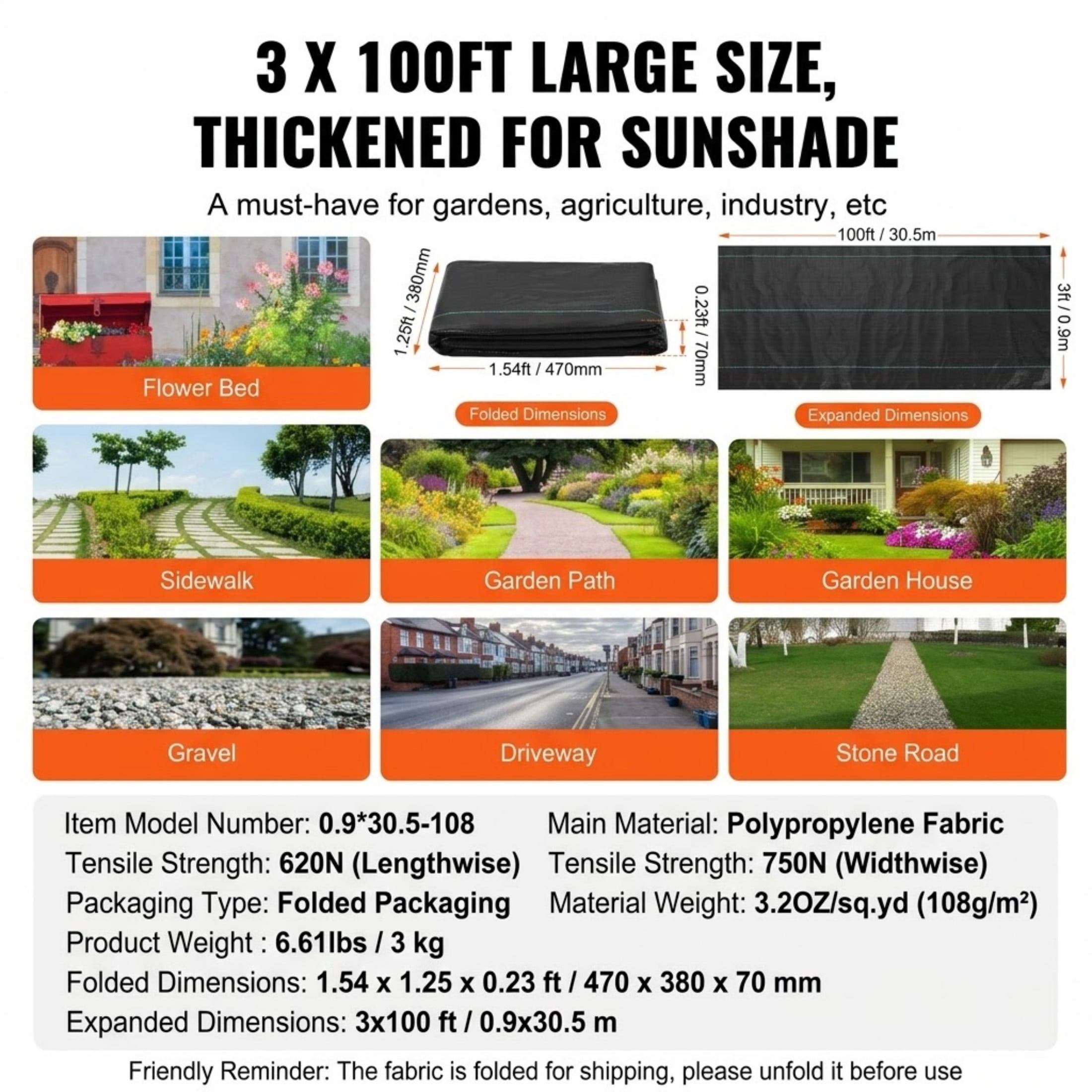 JUVOCT 3 x 100 Ft Weed Barrier Landscape Fabric, Heavy Duty Woven PP Weed Control Mat, Geotextile Ground Cover for Garden and Driveway