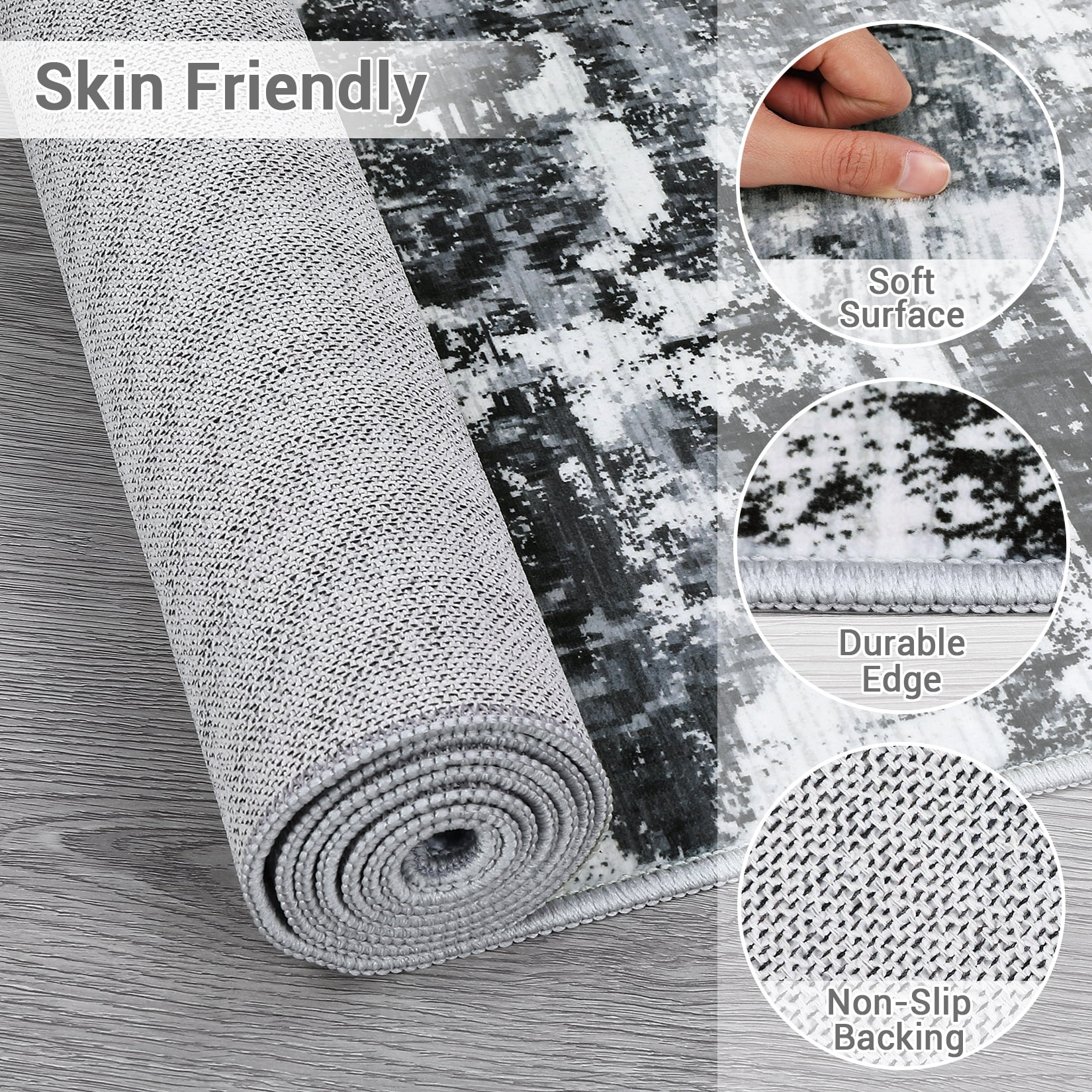 HOMERRY Runner Rug 2'x 6' Abstract Indoor Washable Rug for Hallway Bohemian Modern Carpet, Gray/Black