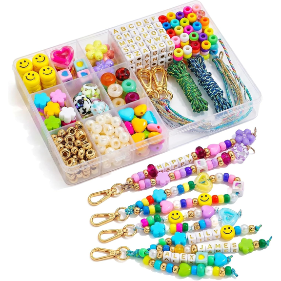 421 PCS DIY Beaded Keychain Making Kit, Bag Charm Craft Supplies – Acrylic Alphabet Bag Beads, Heart Star Flower Shapes, Make Handmade Gifts for Friends Family, Create Zipper Pulls, Making Kit Gifts