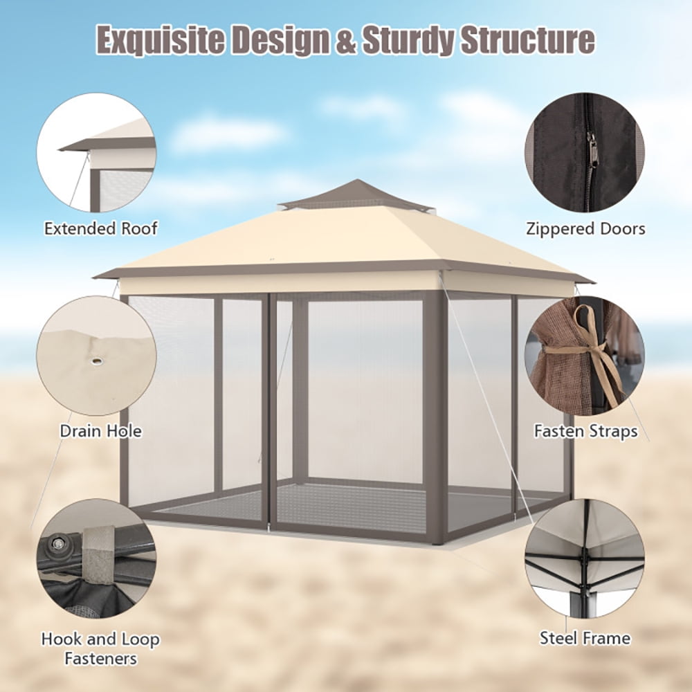 Aimee Lii 11 x 11 Feet 2-Tier Pop-Up Gazebo Tent Portable Canopy Shelter Carry Bag Mesh, Backyard Canopy Gazebo for Party Wedding, Brown Aimee Lii 11 x 11 Feet 2-Tier Pop-Up Gazebo Tent Portable Canopy Shelter Carry Bag Mesh, Backyard Canopy Gazebo for Party Wedding, Brown
