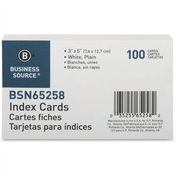 Business Source Plain Index Cards - 5" Width x 3" Length - 100 / Pack | Bundle of 2 Packs