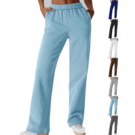 Trendy Workout Oversized Sweatpants for Women Fashionable Elastic Waist Loose Fit Solid Color Casual Lounge Everyday Pants with Pockets