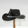 thumbnail image 2 of Pink Cowboy Hat, Audhol Men's and Women's Hats with Sequins and Pendants Tassels Fashionable Cowboy Hats Music and Dance Elegant Hats Cow Girl Hat Women Black One Size, 2 of 5