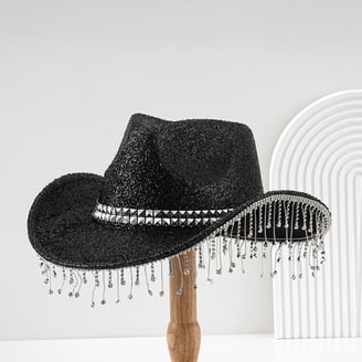 Bride Cowgirl Hat with Veil, Chic Rhinestone Pearl White  display picture 1
