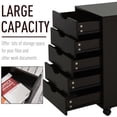 thumbnail image 3 of HOMCOM 5 Drawer Home Office Storage Cabinet, Mobile Printer Stand with Nordic Minimalist Modern Style & Wheels, Brown, 3 of 9