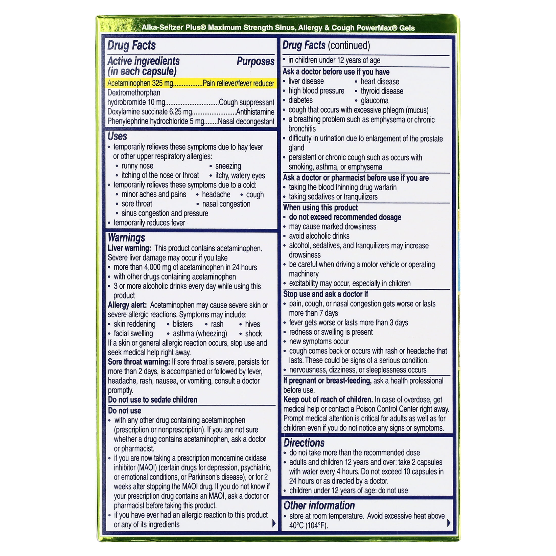 Alka-Seltzer Plus Maximum Strength Severe Sinus, Allergy & Cough PowerMax Gels, 16 Count