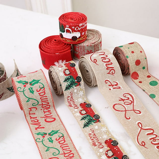 Maoww Christmas Ribbon Gift Wrapping Burlap Fabric Ribbon DIY Linen Xmas Tree Present Packaging Accessory, Type 3, 10m