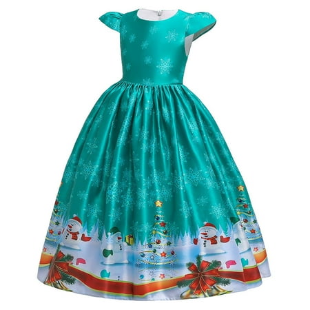 

Fesfesfes New Year Girls Christmas Princess Long Dress Vintage Children s Multiple Styles Printing Theme Party Dress Clearance