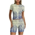 thumbnail image 2 of Dwaogom Casual Spring And Summer Women Solid Short Sleevele Round-Neck Blouses Tops Shorts Elastic Waist Sets Plus Size Biker Shorts For Women Linen Pants Linen Beach Capris For Women, 2 of 4