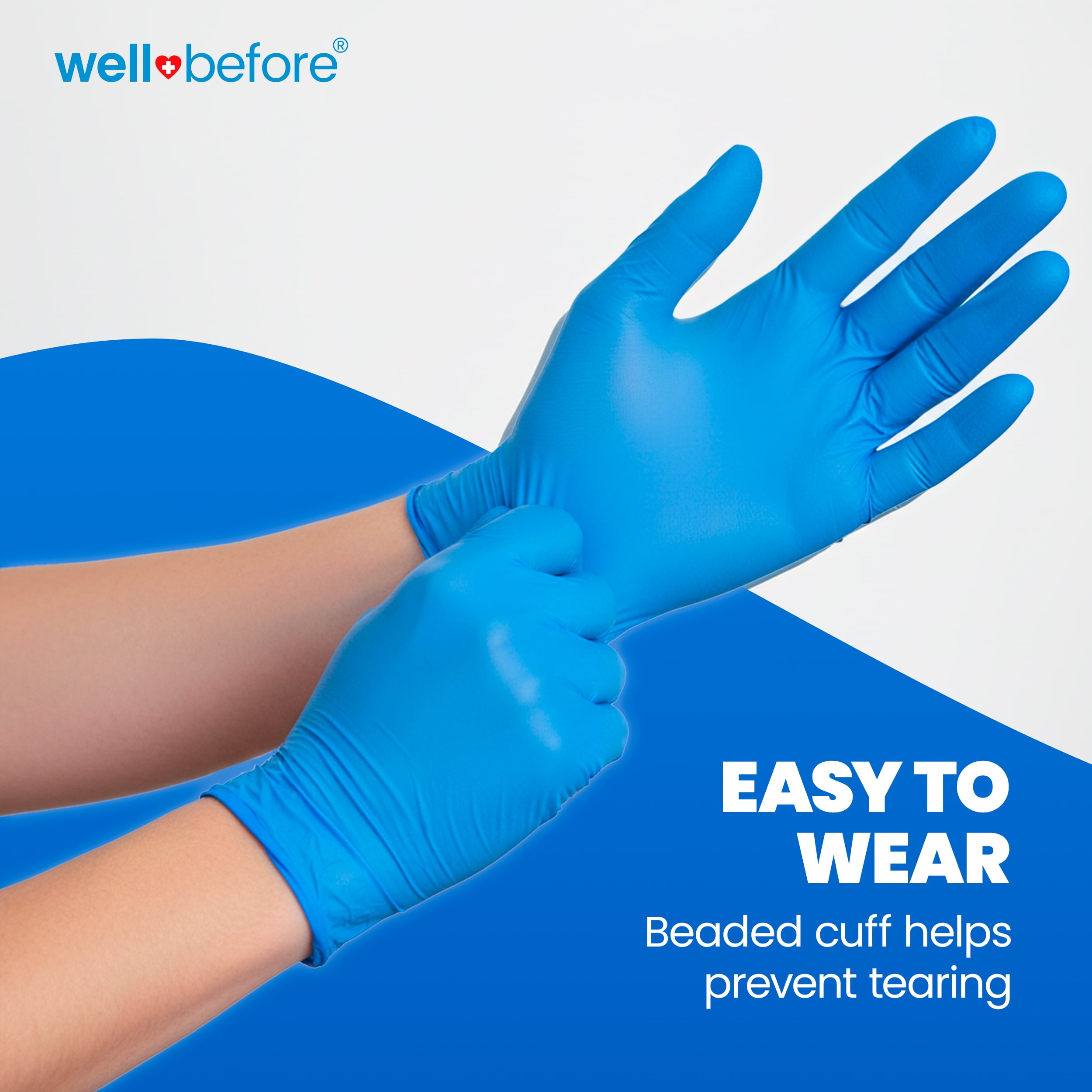 Wellbefore Disposable Synmax Exam Gloves, Powder-Free, Blue, Large, 200pcs