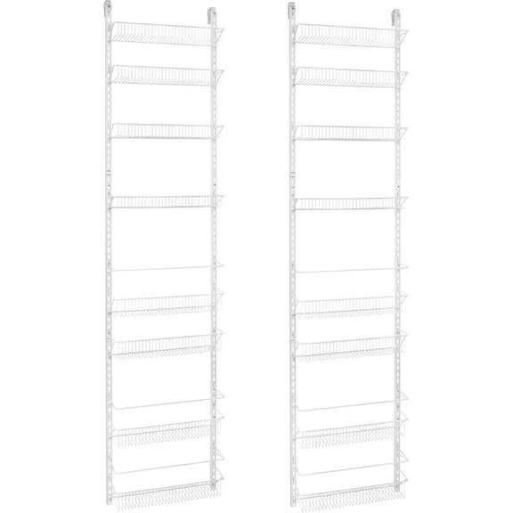 2-Pack, Adjustable Organizer Rack with Baskets Wall or Over Door Mount, for Kitchen, Pantry, Utility Room, Closet, 18 in. W, White Finish