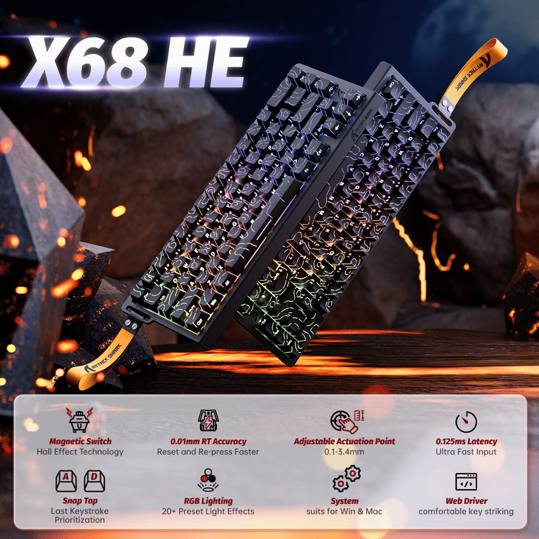 ATTACK SHARK X68 HE 8000Hz Rapid Trigger Keyboard, 0.01mm RT