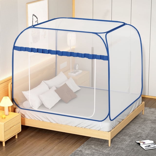 Mosquitera plegable portátil para cama, ideal para camping y viajes, ideal para camas tamaño king y queen (78,74 x 70,86 x 70,86 pulgadas)