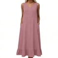 thumbnail image 1 of TaTaai Women's V-Neck Maxi Dress Sleeveless Linen Feel Solid Color Casual Pocket Detail Slip Dress Loose Fit Summer Dress Gift, 1 of 5