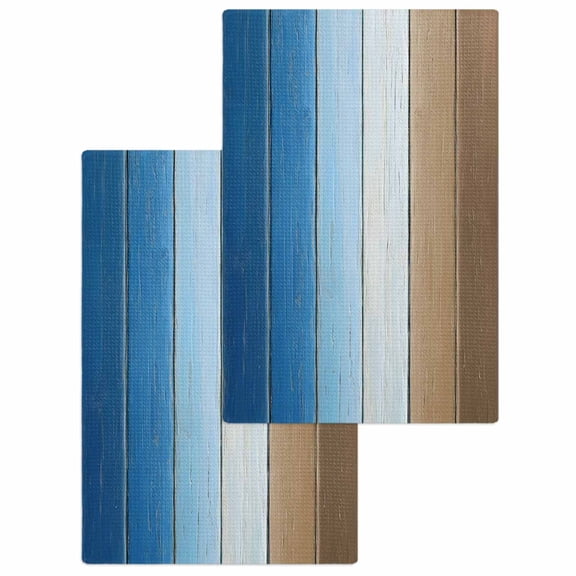 Blue Brown Hand Towels Set, Waffle Weave Kitchen Towels 2 Pieces, Gradient Wood Grain Farmhouse Country Microfiber Hair Face Bath Tea Towel Absorbent Quick Drying Cleaning Dish Cloths 15.7"x23.6"