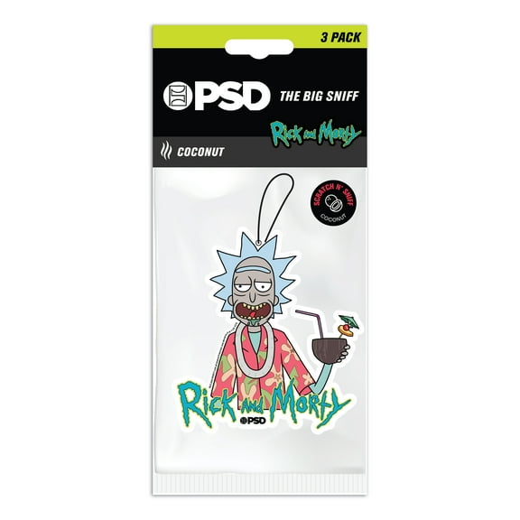 PSD Big Sniff, Rick & Morty's "Rick's Vacay" Coconut Scented Hanging Air Fresheners 3 pack