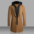 thumbnail image 4 of Men Winter Overcoat Fake Two Piece Wool Long Sleeves Mid Length Zipper Warm Formal Plus Size Detachable Hat Winter Coat for Daily Wear, 4 of 8
