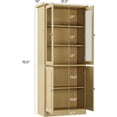 thumbnail image 2 of SELOOYE Kitchen Pantry Cabinet, 71" Modern Glass Display Cabinet with Wood Doors, Tall Storage Cabinet with Adjustable Shelves, Freestanding Cupboard for Living Room, Dining Room, Kitchen, Natural, 2 of 7
