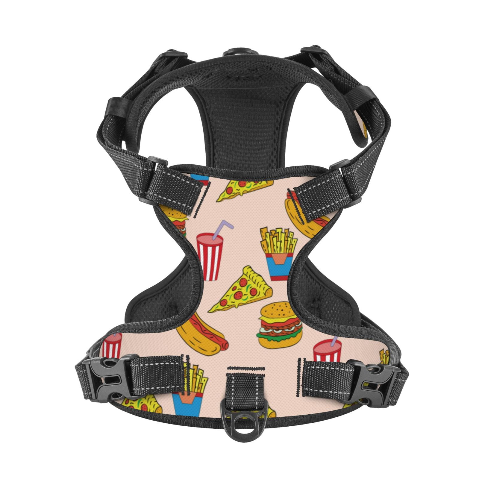 Kdxio Hamburger Pizza Coke Print No Pull Dog Harness Adjustable Reflective Oxford Easy Control Medium Large Dog Harness for Training and Everyday-