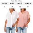 thumbnail image 2 of Womens Short Sleeve Shirts V Neck Collared Button Down Shirt Tops with Pockets - White+pink, 2 of 6