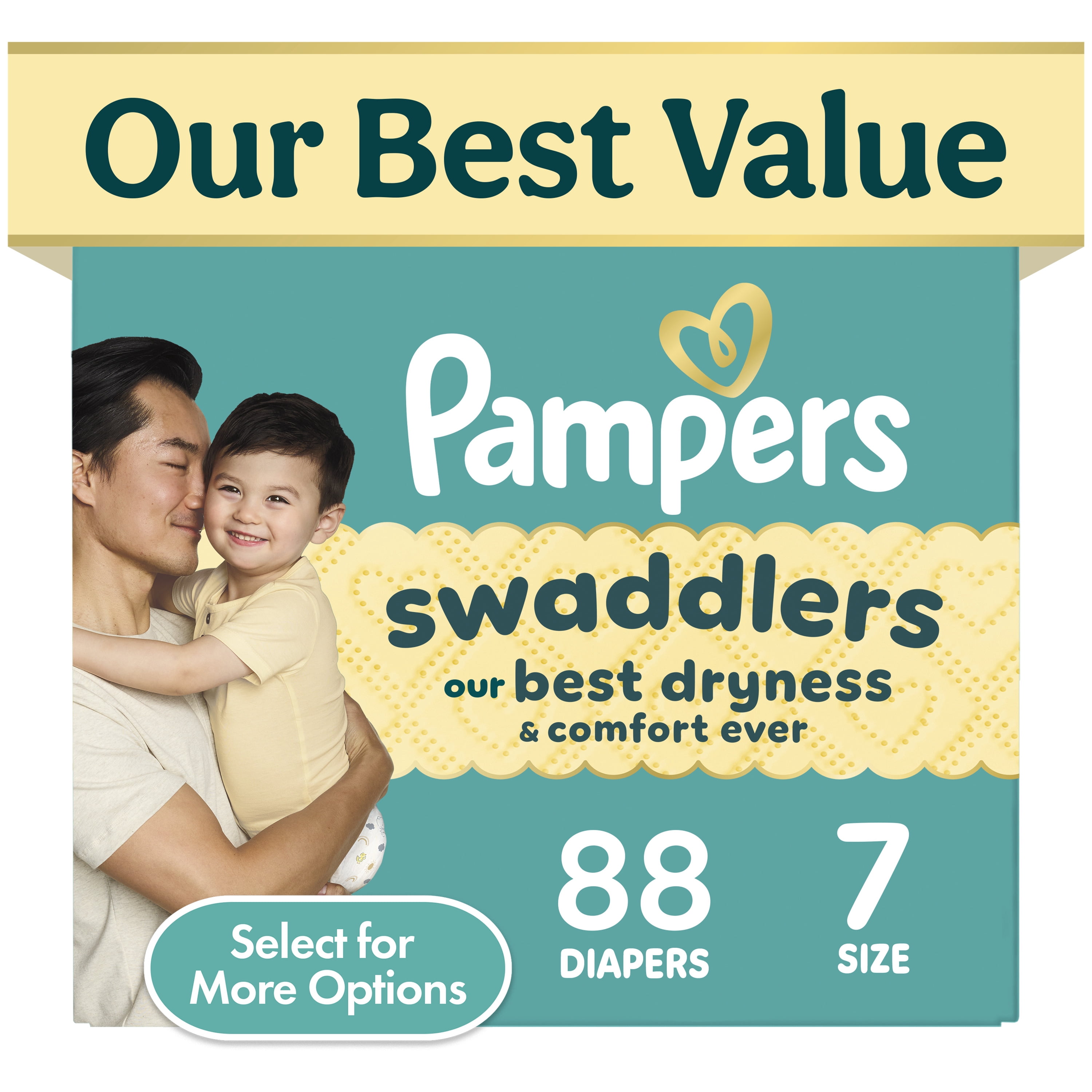Pampers Swaddlers Diapers, Size 7, 88 Count and Pampers Sensitive Baby Wipes Unscented, 4 Pack, 336 Total Count