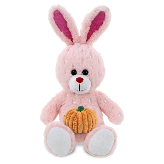 DolliBu Super Soft Plush Rose Gold Bunny Stuffed Animal with Pumpkin Decor - Pumpkin Plush Animal for Fall, Halloween and Thanksgiving, Pumpkin Toy for Baby, Kids, Adults - 9 Inches