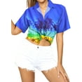 thumbnail image 2 of LA LEELA Women's Casual Beach Blouse Shirt Open Front Blouses Short Sleeve Button Up Dress Tops Tee Shirts Hawaiian Dresses for Women S Palm Trees, Blue, 2 of 4