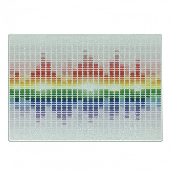 Music Cutting Board, Rainbow Digital Style Equalizer Amplifier Recording Equipment Night Club Disco Theme, Decorative Tempered Glass Cutting and Serving Board, Small Size, Multicolor, by Ambesonne