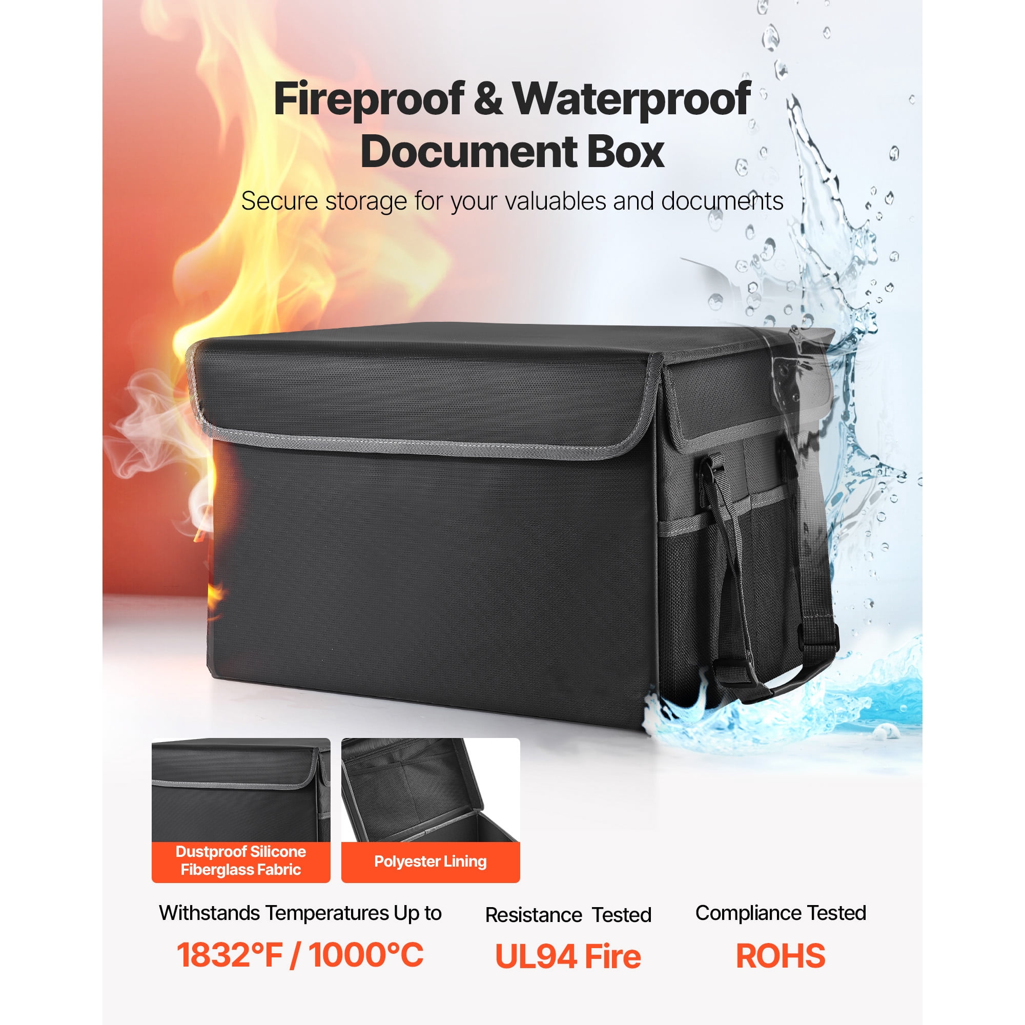 KFFKFF Fireproof Document Box, 1832 ℉ Heat-Resistant and Waterproof Storage, Compact and Foldable Design, Portable File Organizer for Home, Office, or Travel, Ideal for Passports ,Important Documents