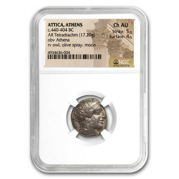 Attica, Athens AR Tetradrachm Owl 440-404 BC Ch AU NGC 5/4