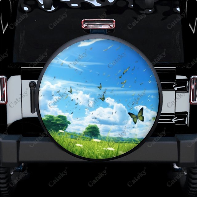 Green Nature on Blur Pattern Polyester Universal Spare Wheel Tire Cover Wheel Covers for Trailer RV SUV Truck Camper