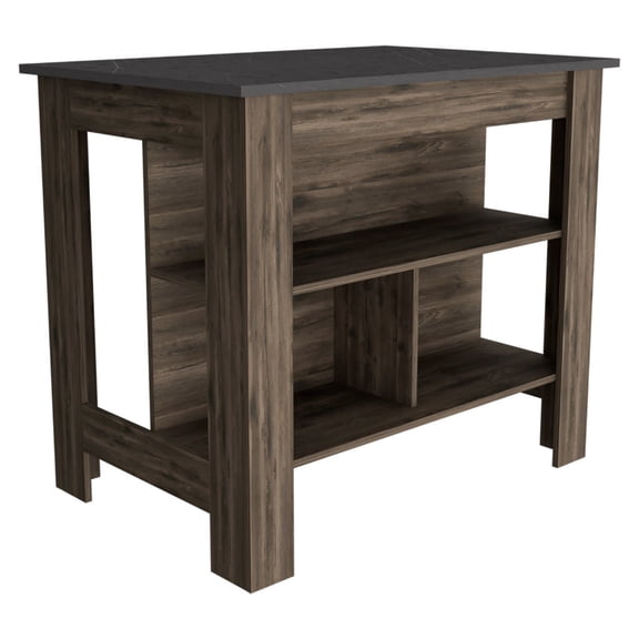 Nmkwnr Modern Kitchen Island with 3 Open Storage Shelves, Wood Table for Living Room, Kitchen, Dark Brown