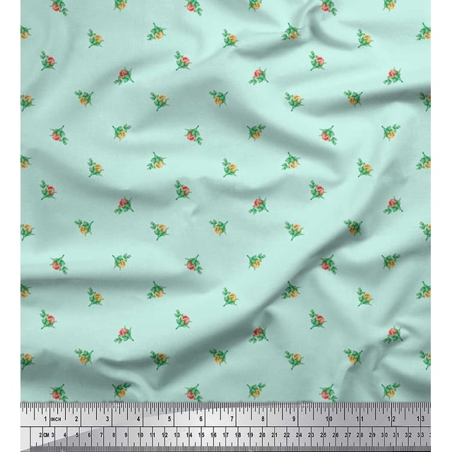 Soimoi polyester Crepe Fabric Leaves & Buds Floral Print Sewing Fabric Yard 52 Inch Wide