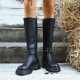 thumbnail image 6 of Knee High Boots for Women Buckle Low Block Heel with Side Zipper Round Toe Winter Fashion Warm Casual Shoes Black 9, 6 of 9