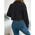 thumbnail image 6 of Corduroy Jacket Women, Yigetop Women's Fashion Cropped Shacket Button Down Corduroy Shacket Jackets Casual Plaid Long Sleeve Crop Jackets Tops Cropped Jacket Black L, 6 of 8