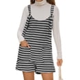 thumbnail image 4 of Women Summer Casual Sleeveless Romper Loose Striped Tied Shorts Overalls Jumpsuit with Pockets, 4 of 6