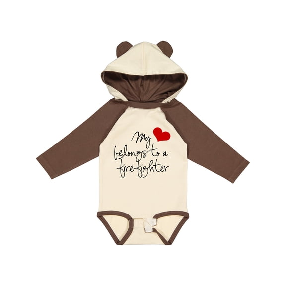 Inktastic My Heart Belongs Firefighter Girls Long Sleeve Baby Bodysuit