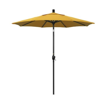 Belen Kox 7.5' Pacific Trail Series Patio Umbrella With Stone Black Aluminum Pole Aluminum Ribs Push Button Tilt Crank Lift With Olefin Lemon Fabric
